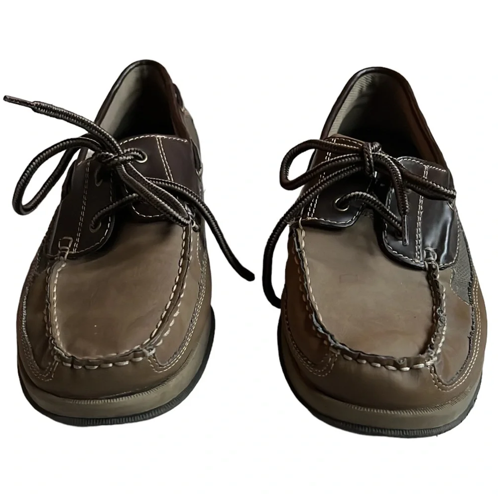 Bass Men's 2 Tone Brown Lace Up Leather Loafer Boat Shoes Size 10